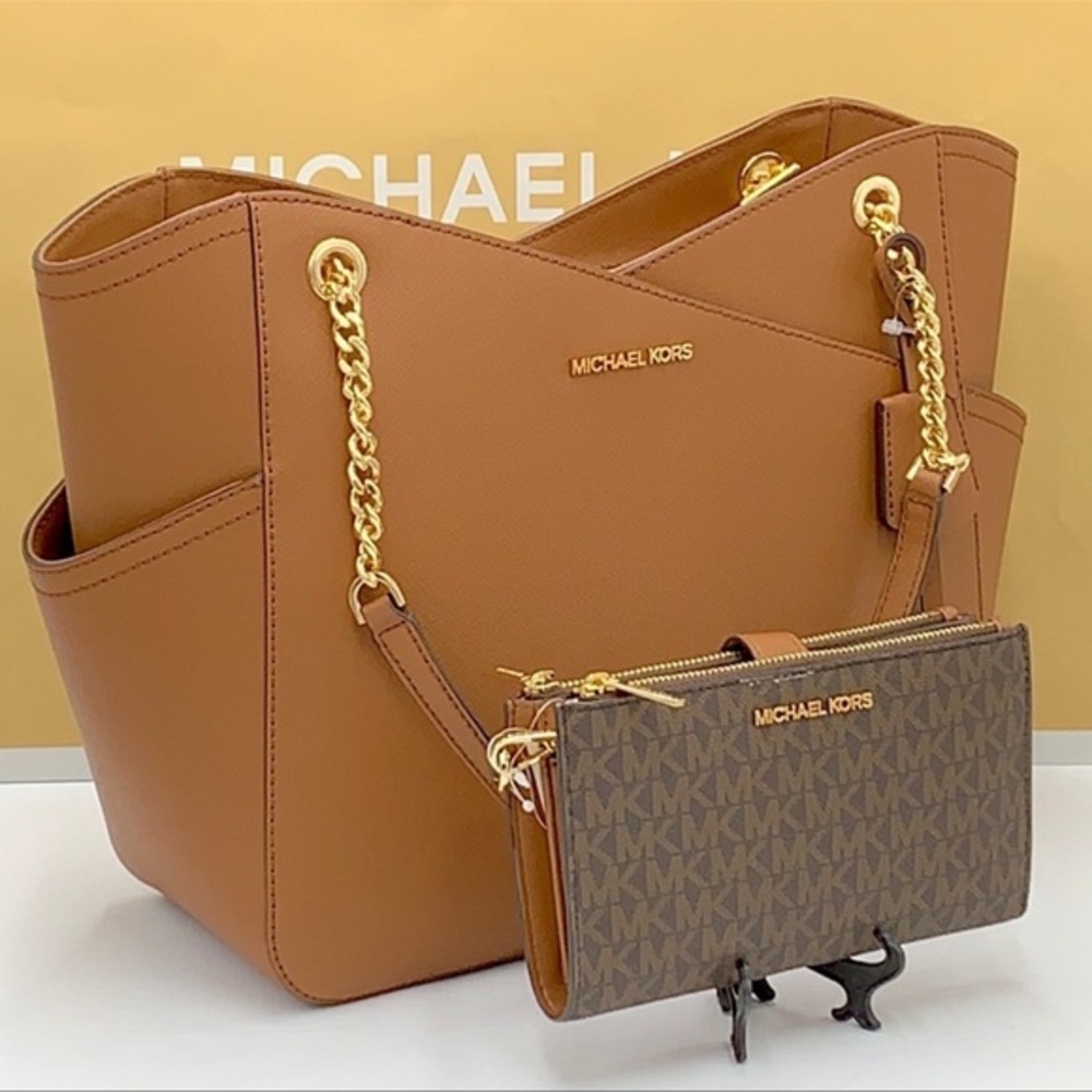 MICHAEL KORS LG X CHAIN SHOULDER TOTE & WALLET-WRISTLET-PHONE CASE 2 pieces SET